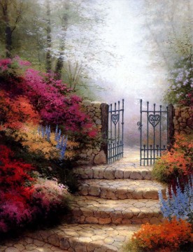 landscape garden meadow flower Painting - Garden Of Promise Thomas Kinkade landscape
